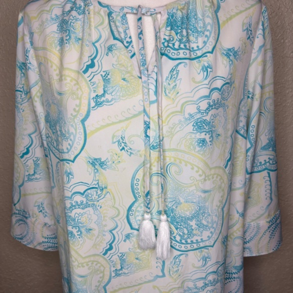 Chico's Size 1 White Blue Paisley Print Top Women's Size Medium - Picture 4 of 12